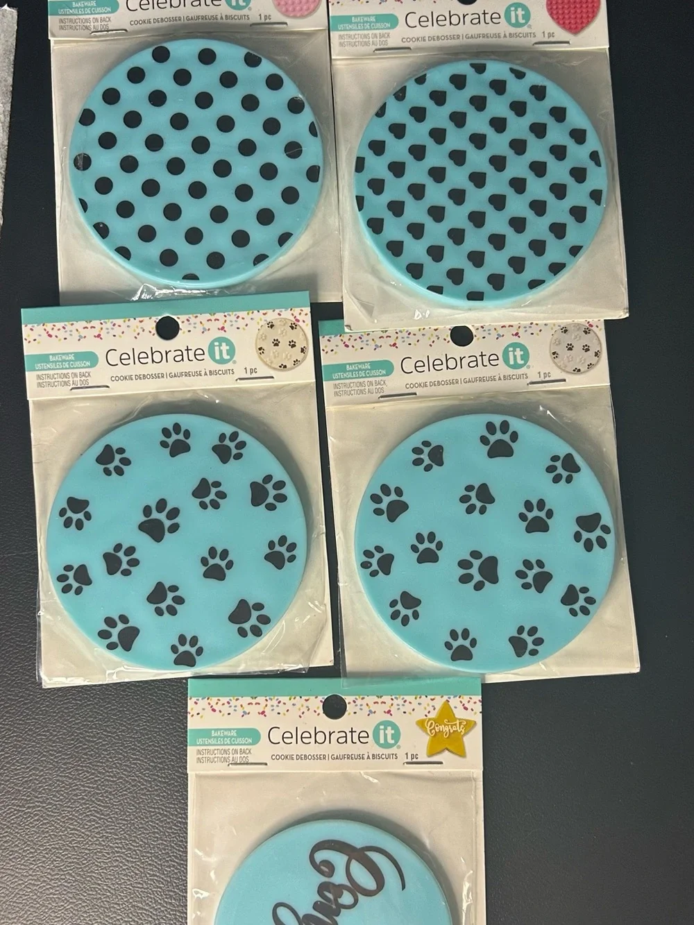 Celebrate It Blue Paw & Heart Cookie Debossing Stamp Set
